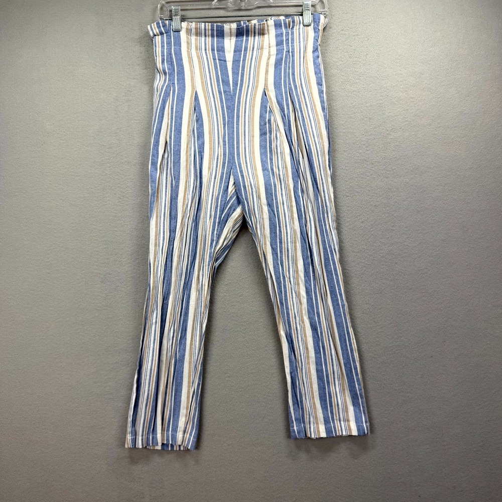 UMGEE USA Crop Pants Womens‎ Small 28x21* Blue Striped Cotton Pleated High Waist